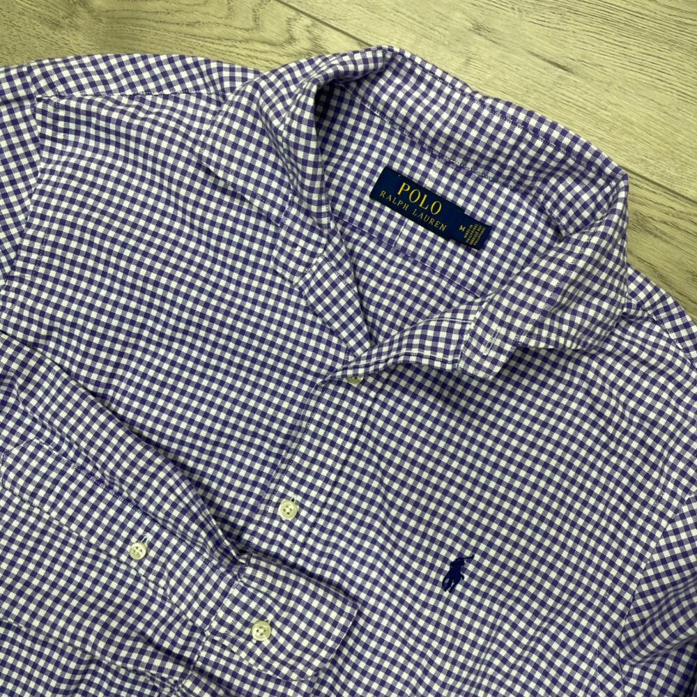Polo Ralph Lauren Button Down Shirt Mens M Purple Gingham Check Long Sleeve